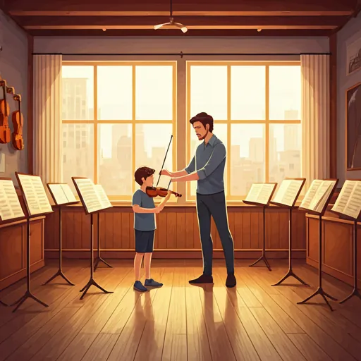 Giảng viên hướng dẫn học viên trong phòng học violin