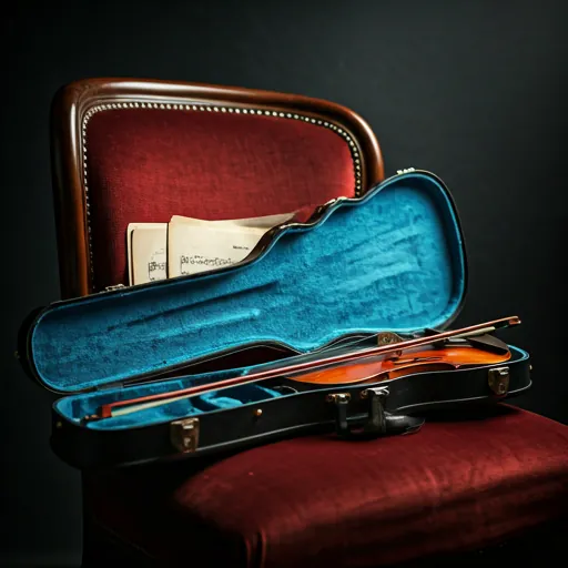 Hộp đàn violin mở cùng cung và bản nhạc